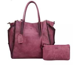 Old Trend Sprout Land Genuine Leather Tote Bag Detachable Pouch NEW Pink